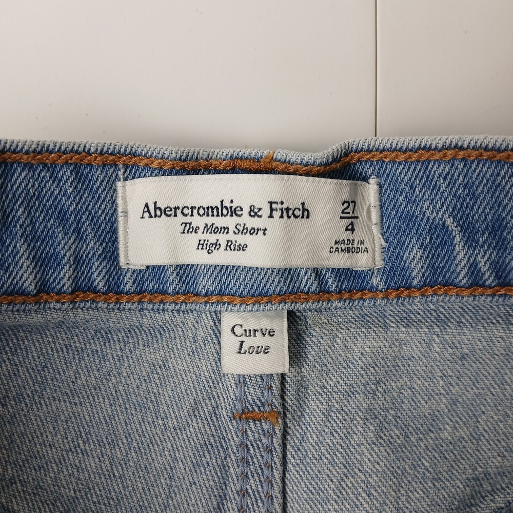 Abercrombie & Fitch Curve Love High Rise Mom Shorts Light Wash Size 4 27 Raw Hem - Picture 5 of 8